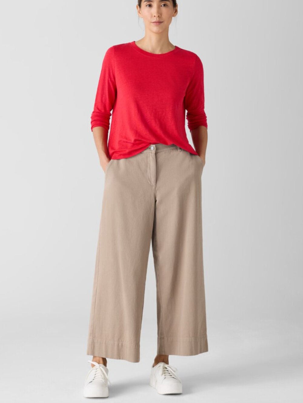 EILEEN FISHER Organic Linen Jersey LSV Tee Easy Fit, Basic Length Azure M - Picture 7 of 7